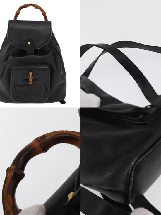 GUCCI Bamboo Backpack Leather Black Gold 003 2058 0030 Auth gh1708 main image 8